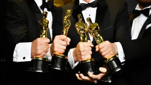 Sound mixers Peter Grace, Robert Mackenzie, Kevin O'Connell and Andy Wright pose in the press room during the 89th Annual Academy Awards.
