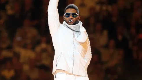Usher performs during the Bridgestone Super Bowl XLV Halftime Show at Dallas Cowboys Stadium.
