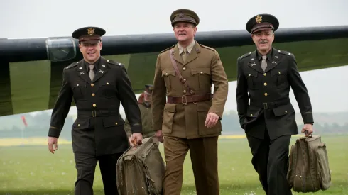 George Clooney, Matt Damon and Hugh Bonneville in The Monuments Men.
