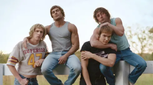 Zac Efron, Jeremy Allen White, Stanley Simons and Harris Dickinson in The Iron Claw.
