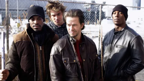 Mark Wahlberg, André 3000, Tyrese Gibson and Garrett Hedlund in Four Brothers.

