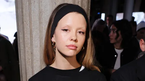 Mia Goth attends the Miu Miu Womenswear S/S 2024 show as part of Paris Fashion Week at Palais d'Iena on October 03, 2023 in Paris, France. 
