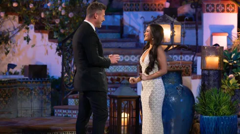 Jenn Tran and Jesse Palmer in The Bachelorette 2024.
