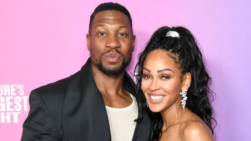 Jonathan Majors and Meagan Good pose in the press room during the 2024 BET Awards at Peacock Theater on June 30, 2024 in Los Angeles, California. 
