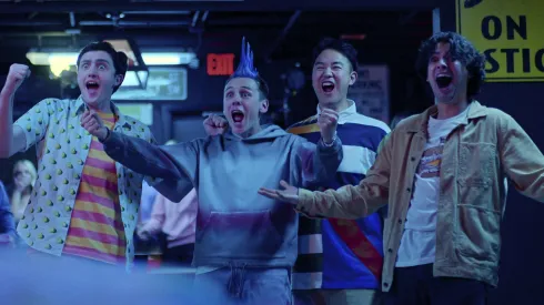 Joe Seo, Jacob Bertrand, Gianni DeCenzo and Xolo Maridueña in Cobra Kai.
