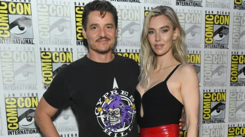 Pedro Pascal and Vanessa Kirby speak onstage during the Marvel Studios Panel in Hall H at SDCC.
