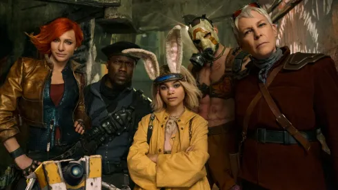 Jamie Lee Curtis, Cate Blanchett, Kevin Hart, Ariana Greenblatt and Florian Munteanu in "Borderlands".
