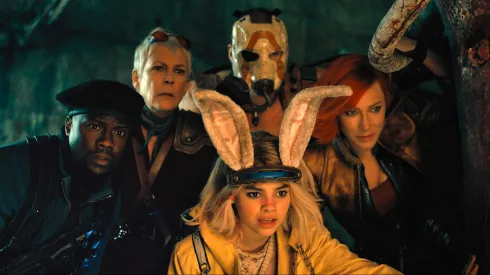 Jamie Lee Curtis, Cate Blanchett, Kevin Hart, Ariana Greenblatt and Florian Munteanu in Borderlands.
