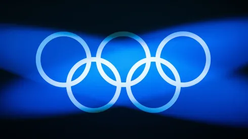 The Olympic rings are illuminated in the stage ahead of the Weightlifting Men's 89kg on day fourteen of the Olympic Games Paris 2024 at South Paris Arena on day fourteen of the Olympic Games Paris 2024 at South Paris Arena on August 09, 2024 in Paris, France.
