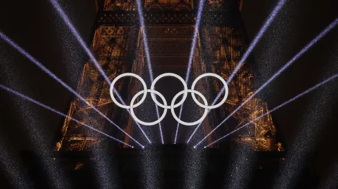 A Light Show takes place as The Olympic Rings on the Eiffel Tower are illuminated during the opening ceremony of the Olympic Games Paris 2024.
