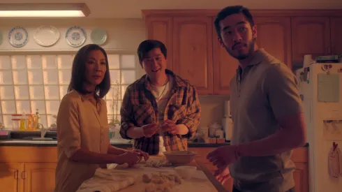 Michelle Yeoh, Sam Song Li and Justin Chien in The Brothers Sun.
