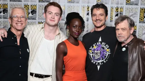 Mark Hamill, Pedro Pascal, Chris Sanders, Lupita Nyong'o and Kit Connor at an event for The Wild Robot.
