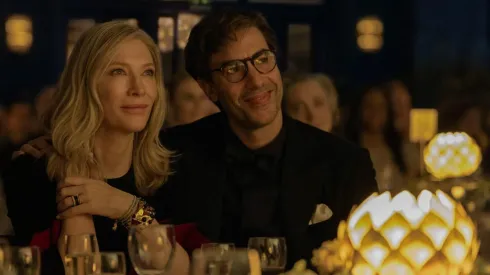 Cate Blanchett and Sacha Baron Cohen in Disclaimer.
