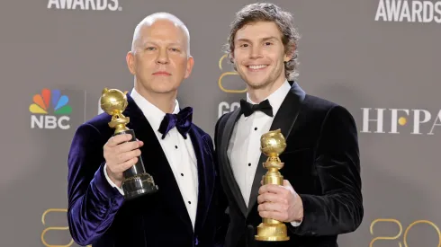 Ryan Murphy and Evan Peters pose in the press room during the 80th Annual Golden Globe Awards at The Beverly Hilton on January 10, 2023 in Beverly Hills, California.
