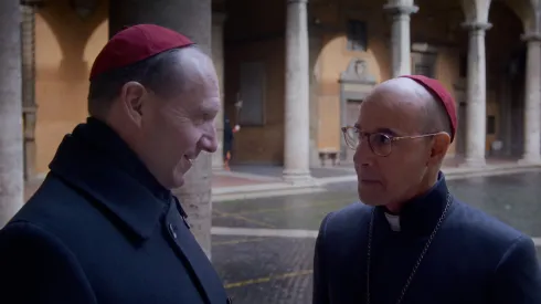 Ralph Fiennes and Stanley Tucci in Conclave.
