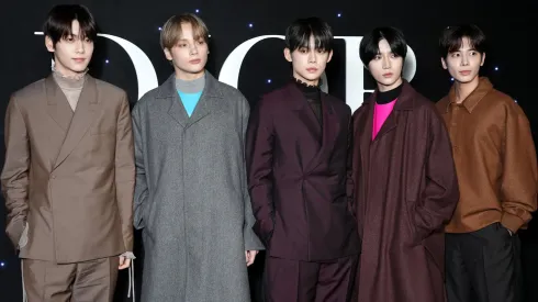 Soobin, HueningKai, Yeonjun, Beomgyu, Taehyun of South Korean boy band TOMORROW X TOGETHER attends the Dior Homme Menswear Fall/Winter 2024-2025 show.
