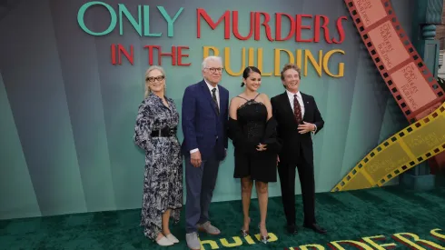 Meryl Streep, Steve Martin, Selena Gomez and Martin Short attend the Season 4 premiere of Hulu's "Only Murders In The Building" at Paramount Studios on August 22, 2024 in Los Angeles, California. (Photo by Kevin Winter/Getty Images)
