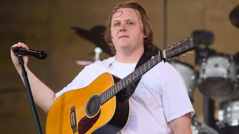 Lewis Capaldi performs on the Pyramid Stage on Day 4 of Glastonbury Festival 2023.
