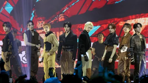 Han, Hyunjin, Bang Chan, I.N, Felix, Lee Know, Seungmin and Changbin of Stray Kids perform onstage during the 2023 MTV Video Music Awards.