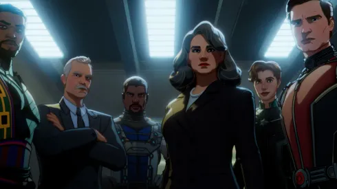 (L-R): Black Panther/King T’Chaka, Howard Stark, Bill Foster/Goliath, Peggy Carter, Dr. Wendy Lawson/Mar-vell, and Hank Pym/Ant-Man in Marvel Studios' WHAT IF…?, Season 2 exclusively on Disney+. © 2023 MARVEL.
