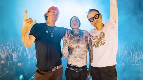 Tom DeLonge, Travis Barker y Mark Hoppus, los integrantes de Blink-182, banda cabeza de cartel en Lollapalooza Chile 2023.
