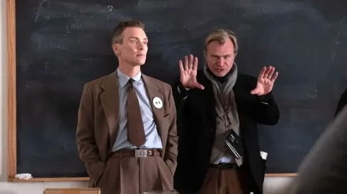 Cillian Murphy y Christopher Nolan en el set de Oppenheimer.
