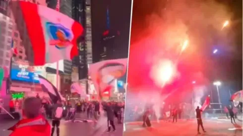 El grupo de hinchas de Colo Colo que festejó la 34 en Nueva York.
