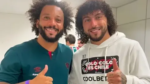 Marcelo y Maximiliano Falcón durante la visita del lateral izquierdo durante la Copa Libertadores.
