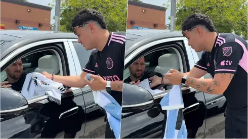Messi recibe camiseta de Colo Colo de regalo en Miami.
