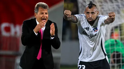El gesto de Peineta Garcés con una camiseta de Colo Colo.
