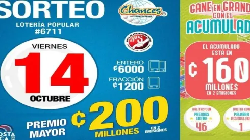 ◉ Chances de Costa Rica de HOY: sorteo, resultados y números ganadores del viernes 14 de octubre | Lotería Costa Rica Premio Mayor ¢200 millones.
