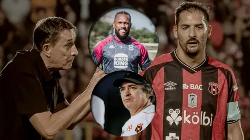 No se quedó callado: Kendall Waston se mete entre el Machillo Ramírez, Guimaraes y Celso Borges.
