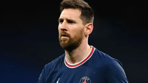 MADRID, SPAIN – MARCH 09: Lionel Messi of Paris Saint-Germain looks on during the UEFA Champions League Round Of Sixteen Leg Two match between Real Madrid and Paris Saint-Germain at Estadio Santiago Bernabeu on March 09, 2022 in Madrid, Spain. (Photo by David Ramos/Getty Images)

