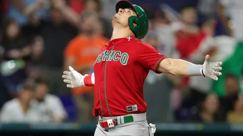 MIAMI, FLORIDA – MARCH 20: Luis Urias #3 of Team Mexico reacts after hitting a three-run home run in the fourth inning against Team Japan during the World Baseball Classic Semifinals at loanDepot park on March 20, 2023 in Miami, Florida. (Photo by Megan Briggs/Getty Images)
