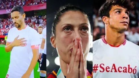 Jugadores del Sevilla muestran su apoyo a Jenni Hermoso. Foto:Gettyimages
