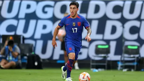 CHARLOTTE, NORTH CAROLINA – JULY 2: Alejandro Zendejas #17 of the United States brings the ball into the attack while playing Trinidad and Tobago in a Group A – 2023 Concacaf Gold Cup match at Bank of America Stadium on July 2, 2023 in Charlotte, North Carolina. (Photo by Andy Mead/USSF/Getty Images for USSF)
