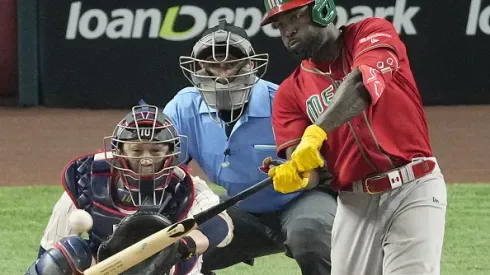 Mexico's Randy Arozarena hits a double during a World Baseball Classic semifinal against Japan on March 20, 2023, in Miami, Florida. (Photo by Kyodo News via Getty Images)
