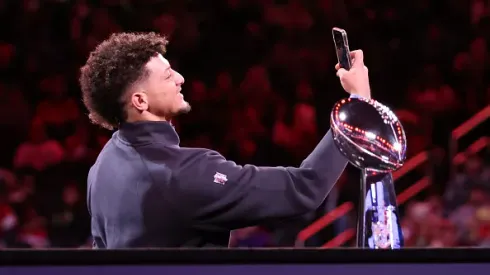 LAS VEGAS, NV – FEBRUARY 05: Kansas City Chiefs quarterback Patrick Mahomes (15) takes a selfie during the Super Bowl LVIII Opening Night presented by Gatorade featuring the AFC Champions Kansas City Chiefs and the NFC Champions San Francisco 49ers on Monday, Feb. 5, 2024, at Allegiant Stadium in Las Vegas, Nevada. (Photo by Marc Sanchez/Icon Sportswire via Getty Images)
