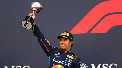 SUZUKA, JAPAN – APRIL 07: Second placed Sergio Perez of Mexico and Oracle Red Bull Racing celebrates on the podium during the F1 Grand Prix of Japan at Suzuka International Racing Course on April 07, 2024 in Suzuka, Japan. (Photo by Clive Rose – Formula 1/Formula 1 via Getty Images)
