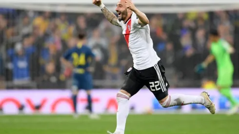 Pinola celebra el golazo de Quintero ante Boca en la final de la Libertadores.
