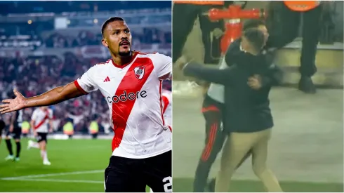 Rondón celebra, Demichelis se abraza con Bastian.
