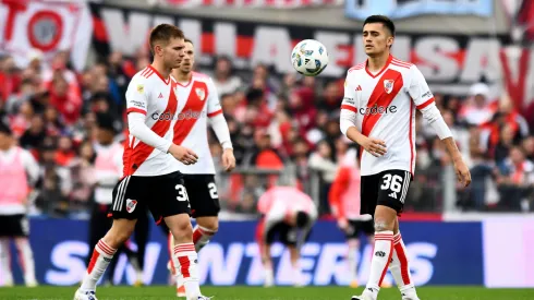 Los jugadores de River en el duelo ante Lanús.