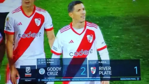 Derrota de River ante Godoy Cruz y silbatina de los hinchas Millonarios en Mendoza (FOTO: Captura TV).

