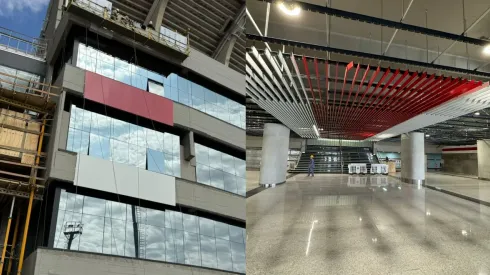 Siguen las obras en el hall y la fachada del Monumental. (Fotos: LPM).