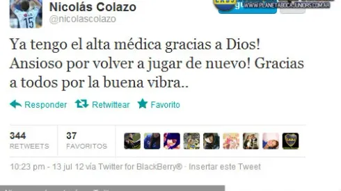 Colazo recibió el alta médica