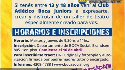 Inscripción al taller de música y teatro de Boca