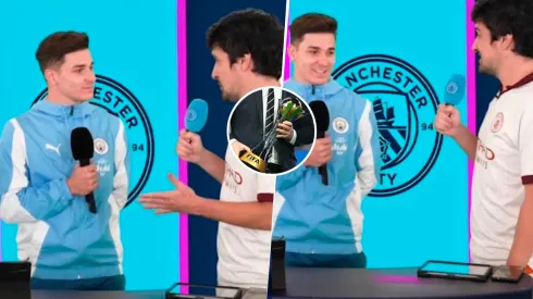 La opinión de Julián Álvarez sobre un posible enfrentamiento con Boca. (Captura y Getty)
