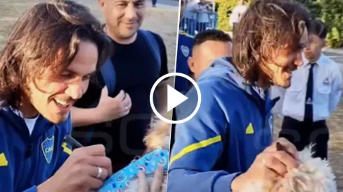 Edinson Cavani dejó su firma en un perro. 
