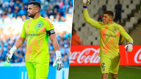 Sergio Romero y Leandro Brey, en el arco de Boca. 
