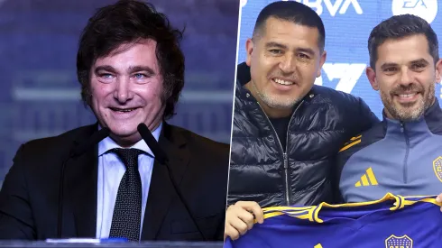 Javier Milei, Juan Román Riquelme y Fernando Gago
